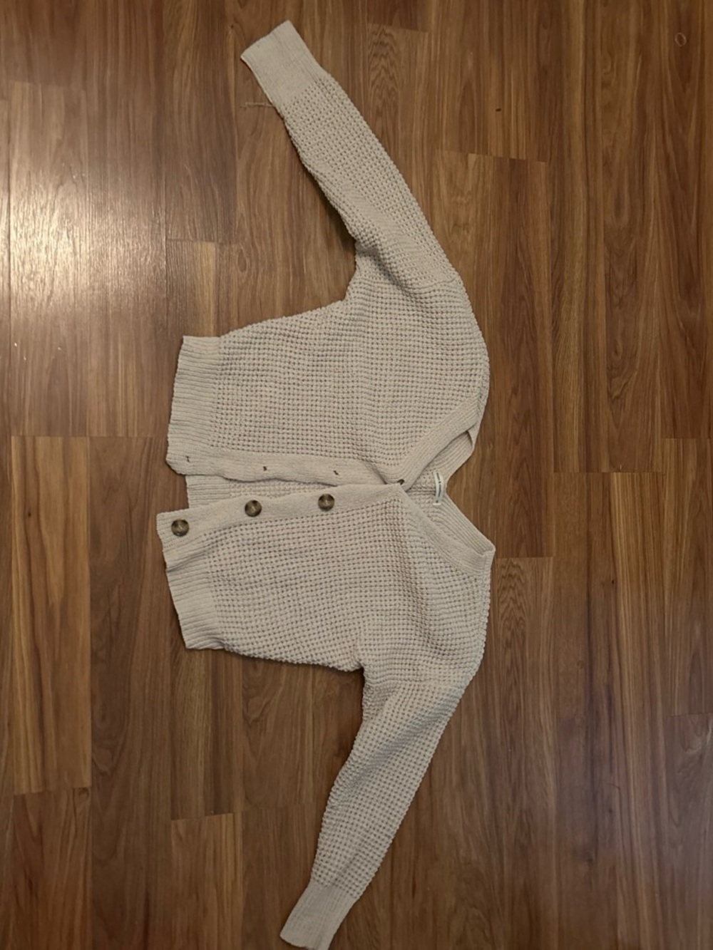 Cream Button-Front Waffle Knit Women's Sweater